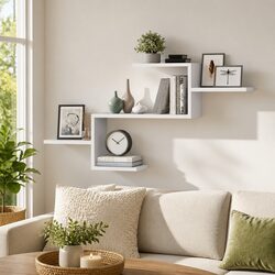 Wall Shelf White Floating Storage Display Engineered Wood 104x15x49cm