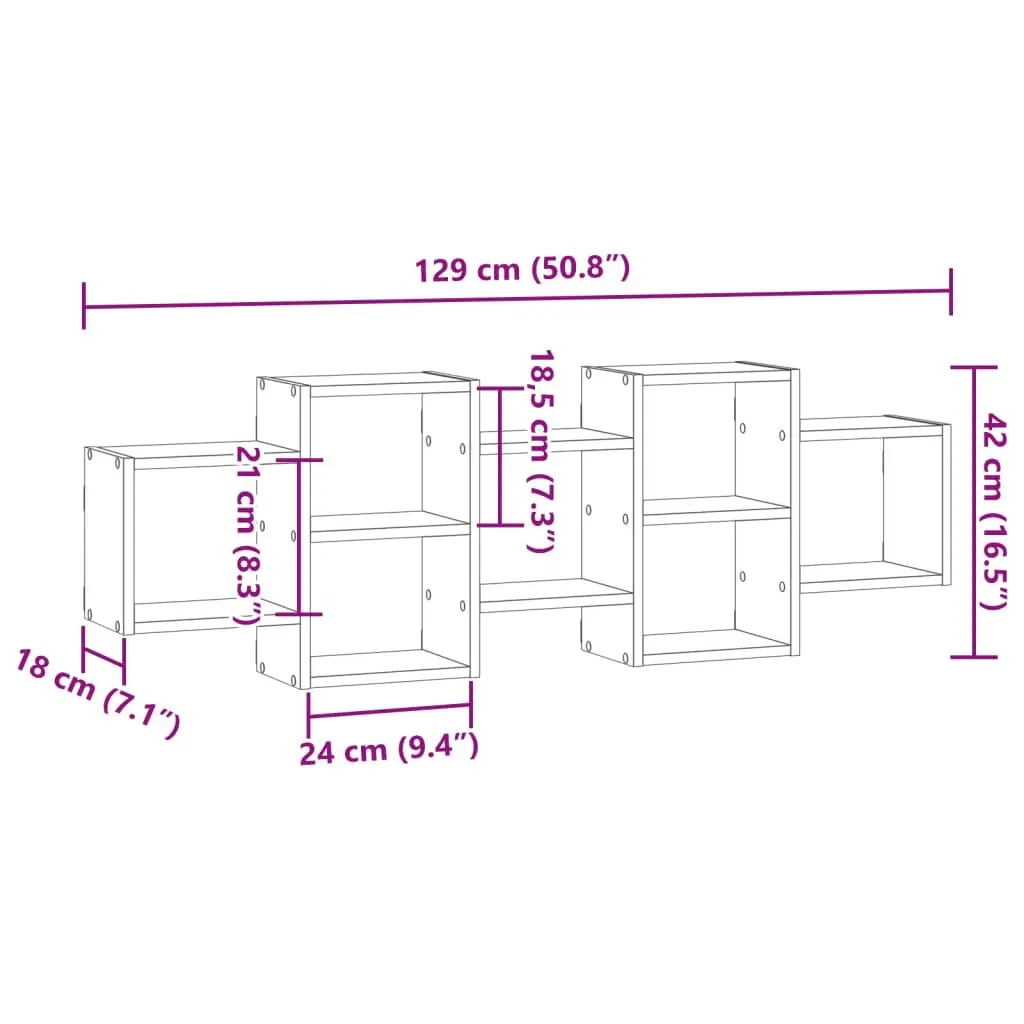 Wall Shelf White Floating Storage Display Organiser Engineered Wood 129x18x42cm