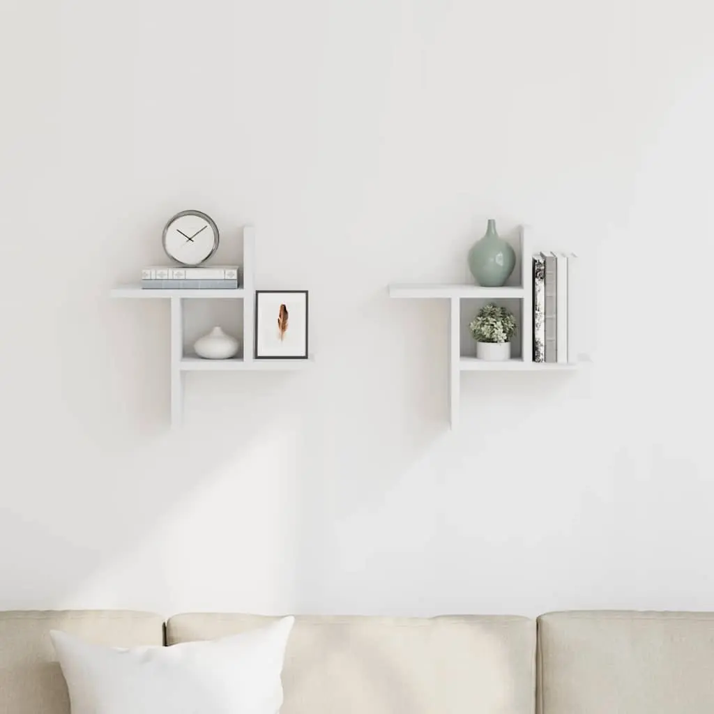 Wall Shelves Engineered Wood 38x12x38 cm White 2 Piece Floating Storage Display Shelving Unit