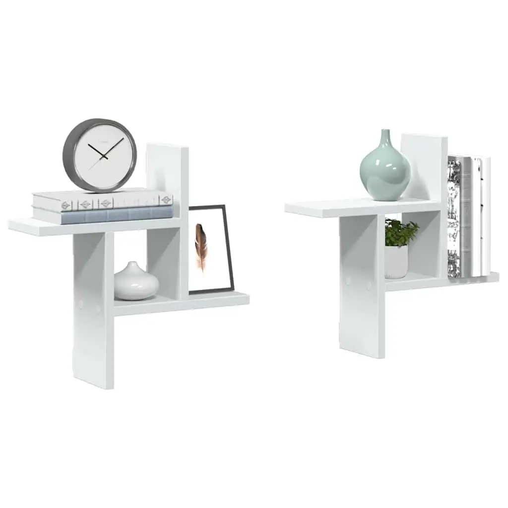 Wall Shelves Engineered Wood 38x12x38 cm White 2 Piece Floating Storage Display Shelving Unit
