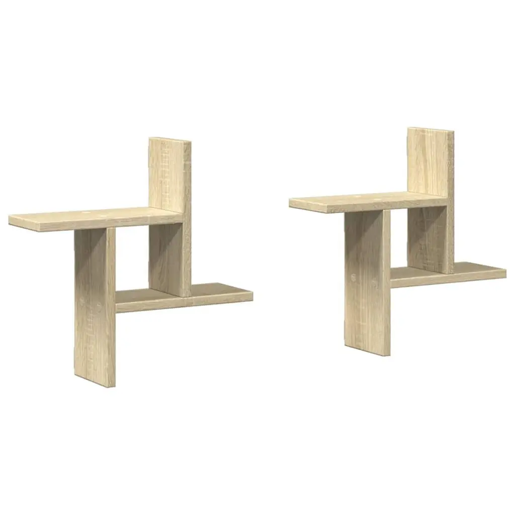 Wall Shelves Engineered Wood 38x12x38 cm Brown Sonoma Oak 2 pcs Floating Storage Display Organiser