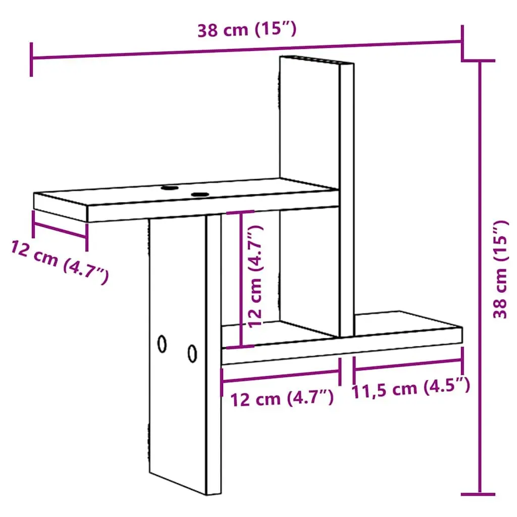 Wall Shelves Engineered Wood 38x12x38 cm Brown Sonoma Oak 2 pcs Floating Storage Display Organiser