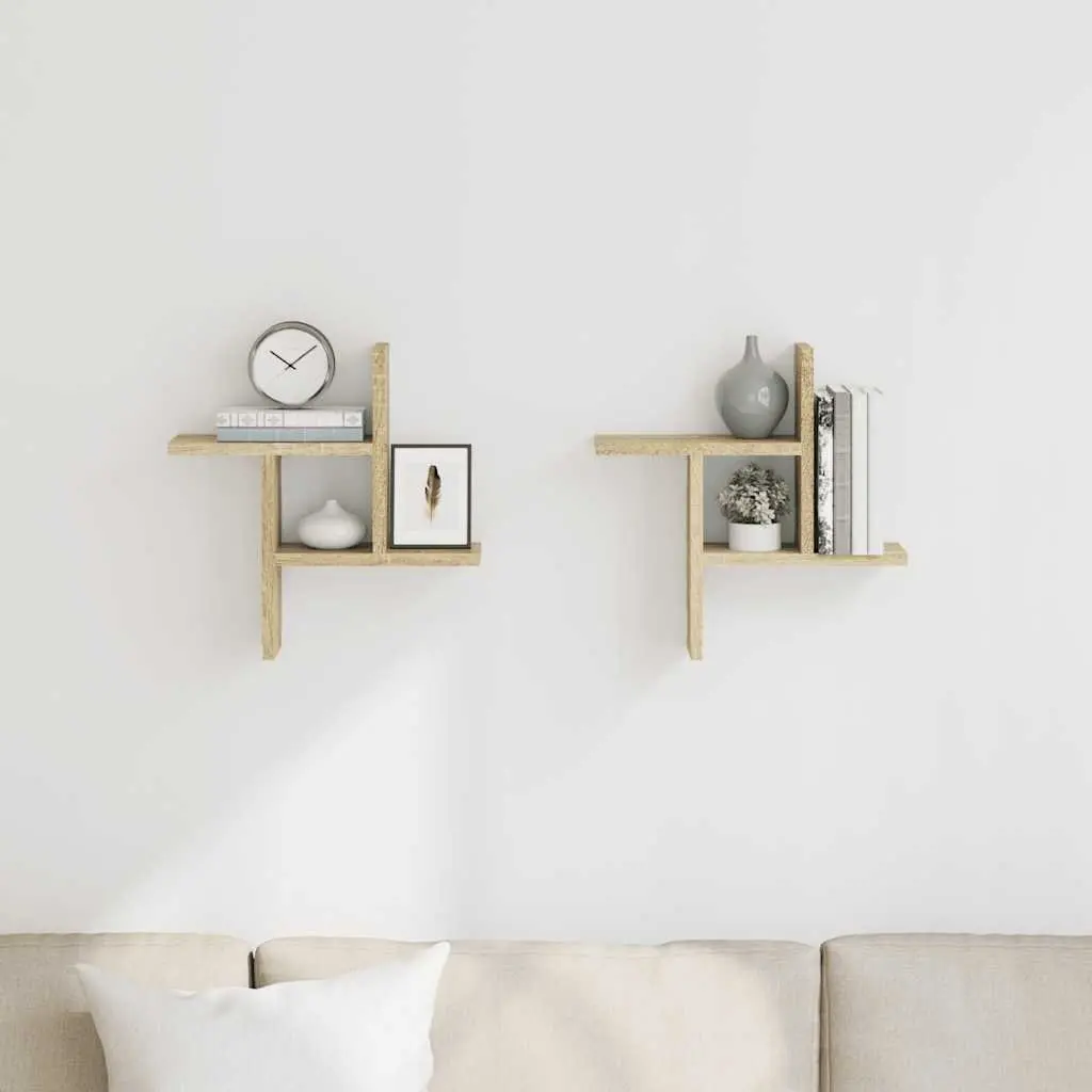 Wall Shelves Engineered Wood 38x12x38 cm Brown Sonoma Oak 2 pcs Floating Storage Display Organiser