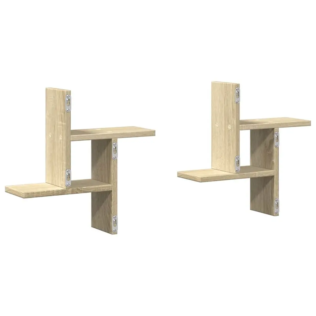 Wall Shelves Engineered Wood 38x12x38 cm Brown Sonoma Oak 2 pcs Floating Storage Display Organiser