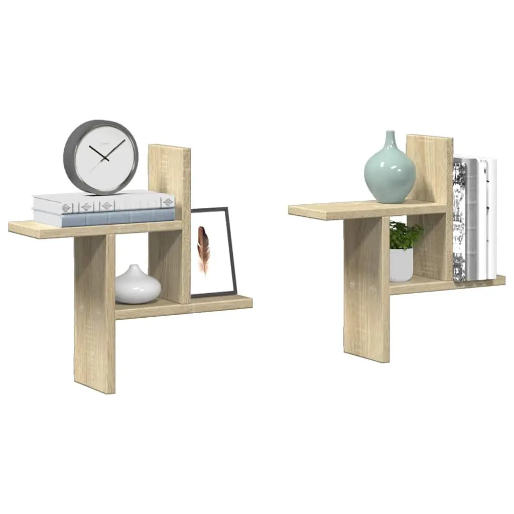 Wall Shelves Engineered Wood 38x12x38 cm Brown Sonoma Oak 2 pcs Floating Storage Display Organiser