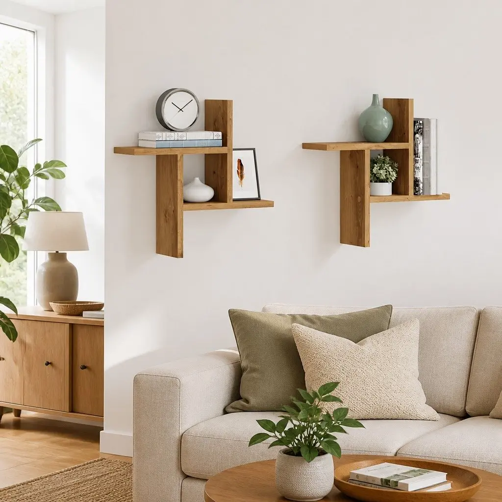 Brown Floating Wall Shelves for Organising