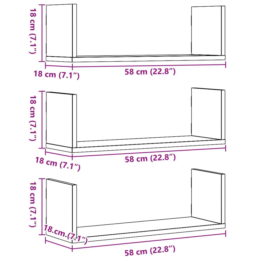 White Floating Wall Shelves 3 pcs 58x18x18 cm