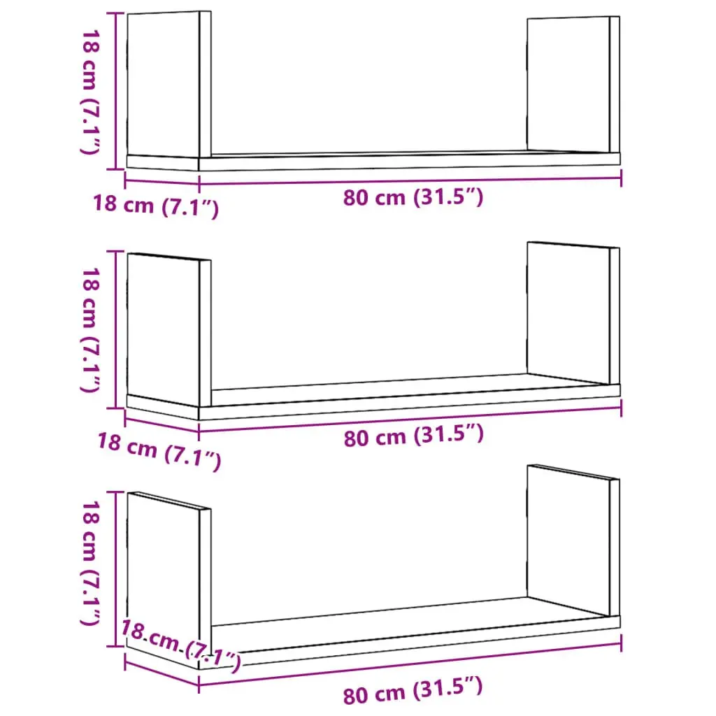 Wall Shelves Engineered Wood 80x18x18 cm White 3 Pieces Floating Storage Display Organiser