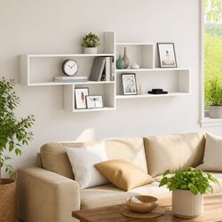 Wall Shelf White Floating Display Storage Organizer Engineered Wood