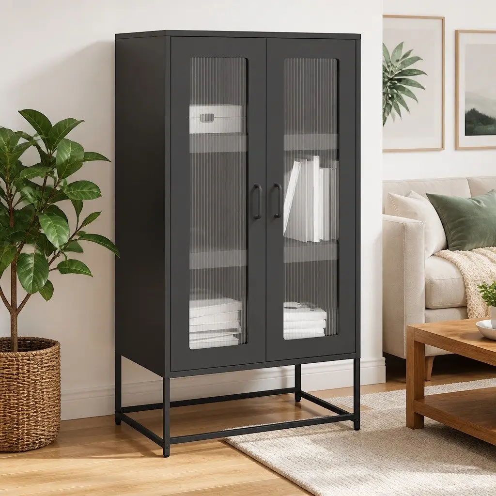 Black Highboard Storage Cabinet for Dining Rooms