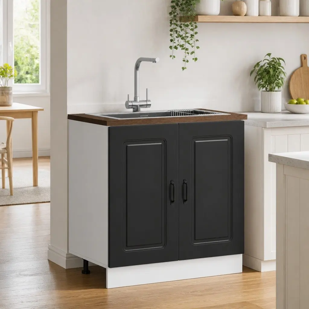 Black Sink Base Cabinet 80cm with Adjustable Feet