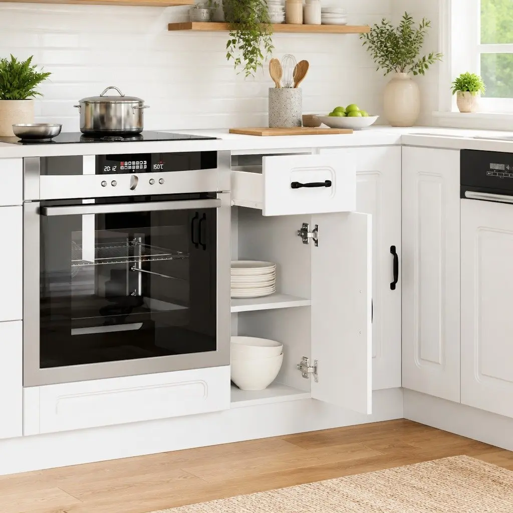 White Engineered Wood Kitchen Base Cabinet
