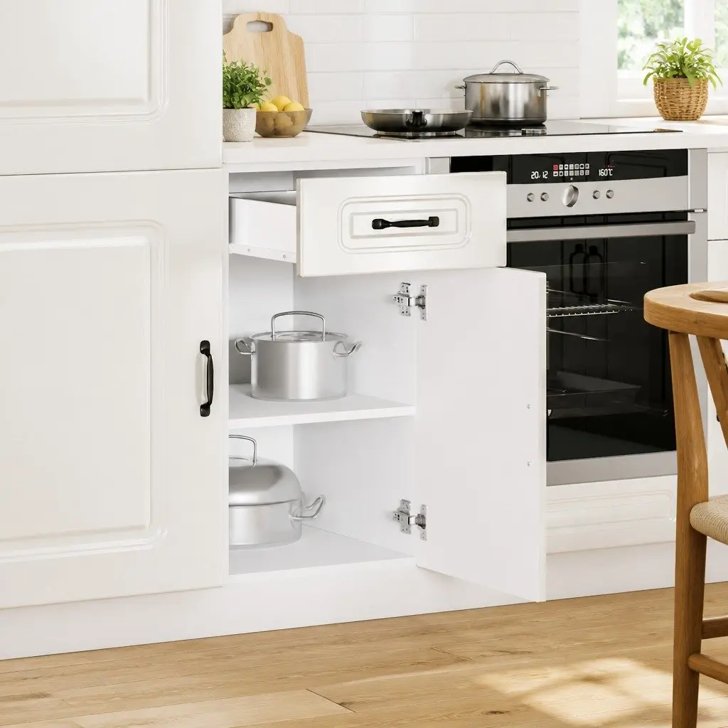 High Gloss White Engineered Wood Kitchen Base Cabinet