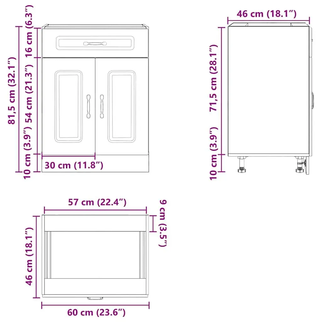 Black Engineered Wood Kitchen Base Cabinet with Adjustable Feet