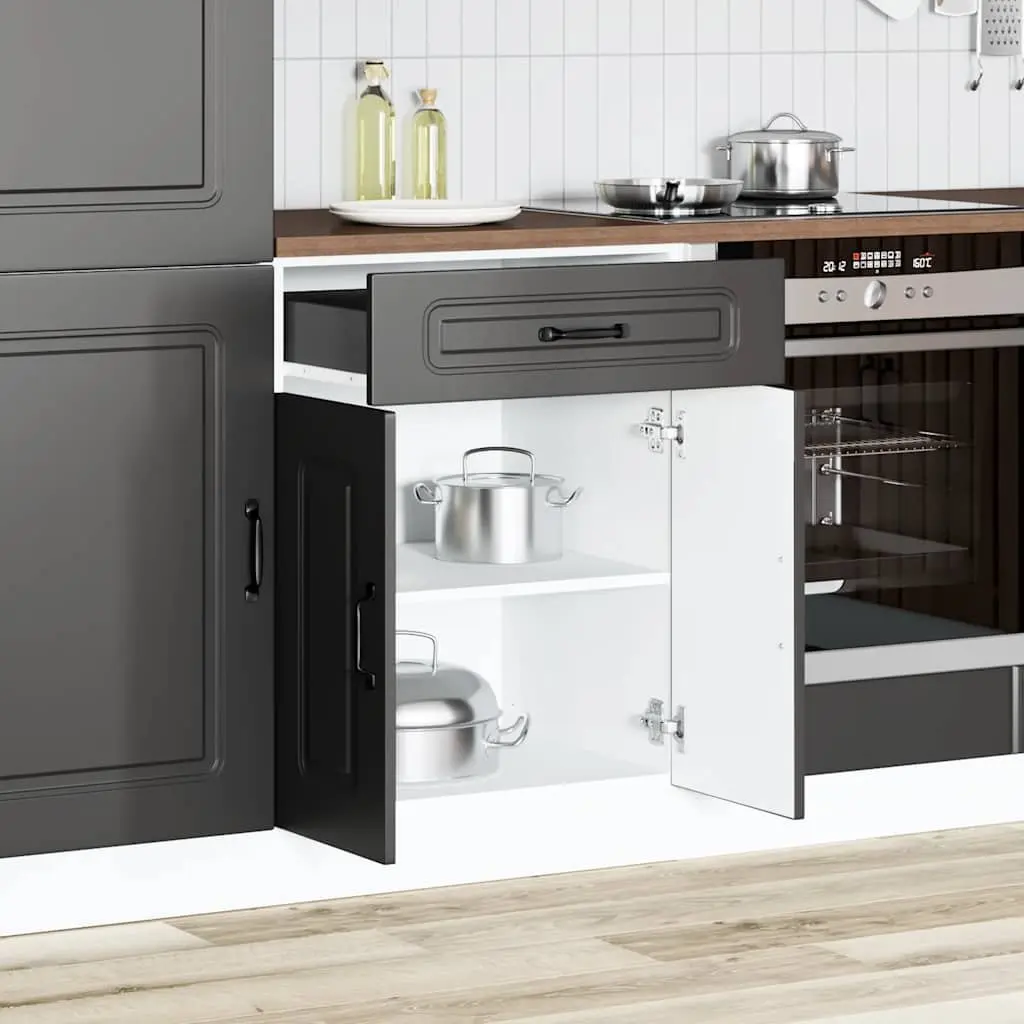 Black Engineered Wood Kitchen Base Cabinet with Adjustable Feet