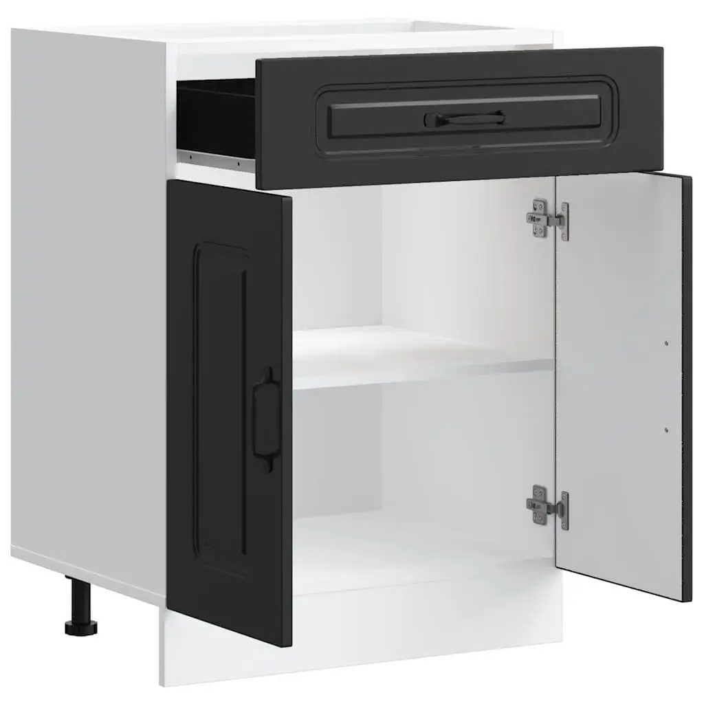 Black Engineered Wood Kitchen Base Cabinet with Adjustable Feet
