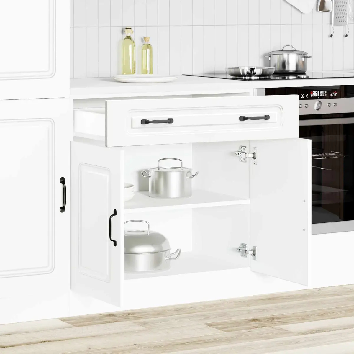 White Kitchen Base Cabinet with Adjustable Feet