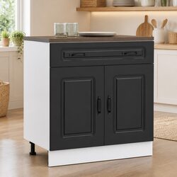 Kitchen Base Cabinet Black Engineered Wood Storage Cupboard with Adjustable Feet