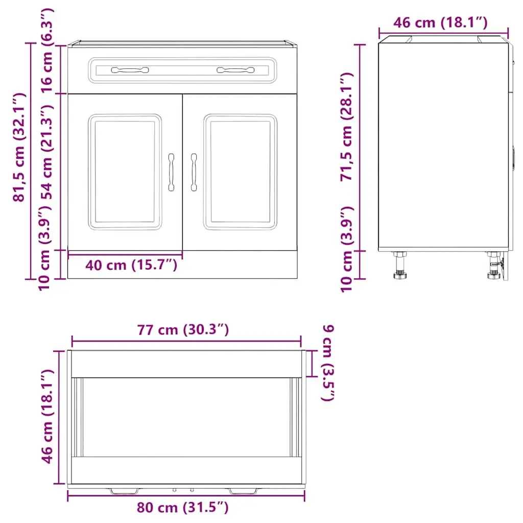 Black Engineered Wood Kitchen Base Cabinet