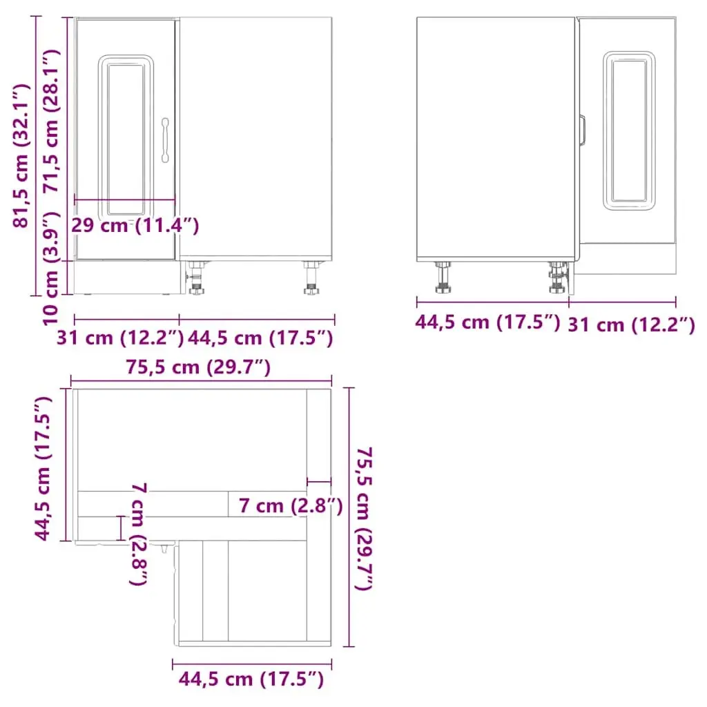 White Engineered Wood Kitchen Corner Base Cabinet