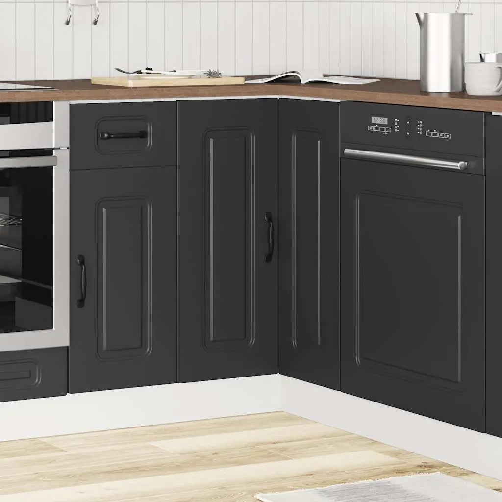 Black Engineered Wood Corner Base Cabinet
