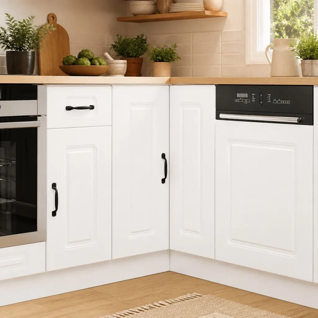 High Gloss White Corner Base Cabinet for Kitchen Storage