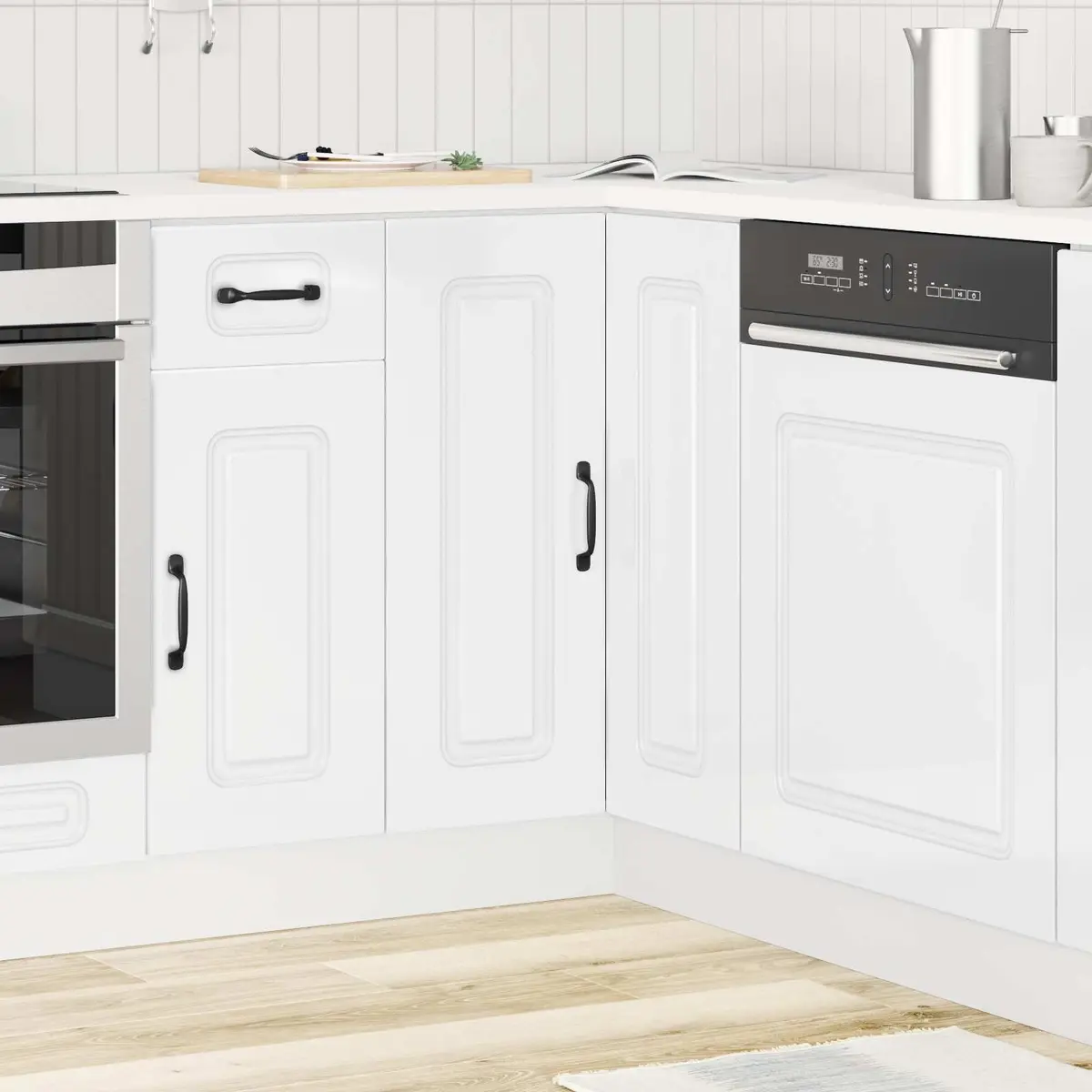High Gloss White Corner Base Cabinet for Kitchen Storage