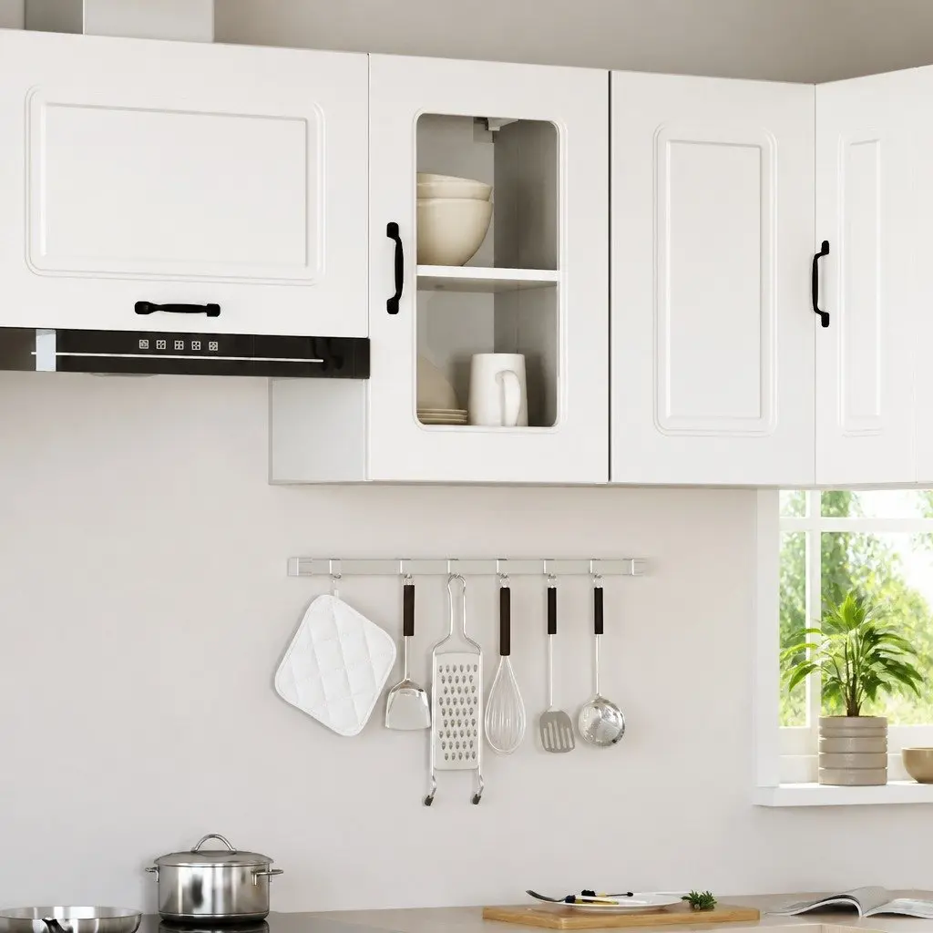White Glass Door Kitchen Wall Cabinet for Storage