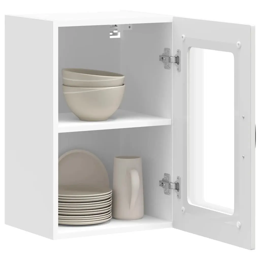 White Glass Door Kitchen Wall Cabinet for Storage
