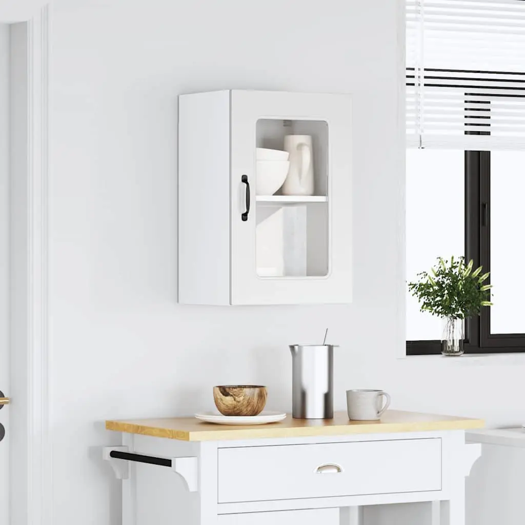 White Glass Door Kitchen Wall Cabinet for Storage