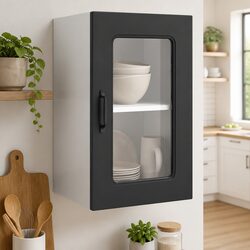 Durable Kitchen Wall Cabinet with Glass Door - Black