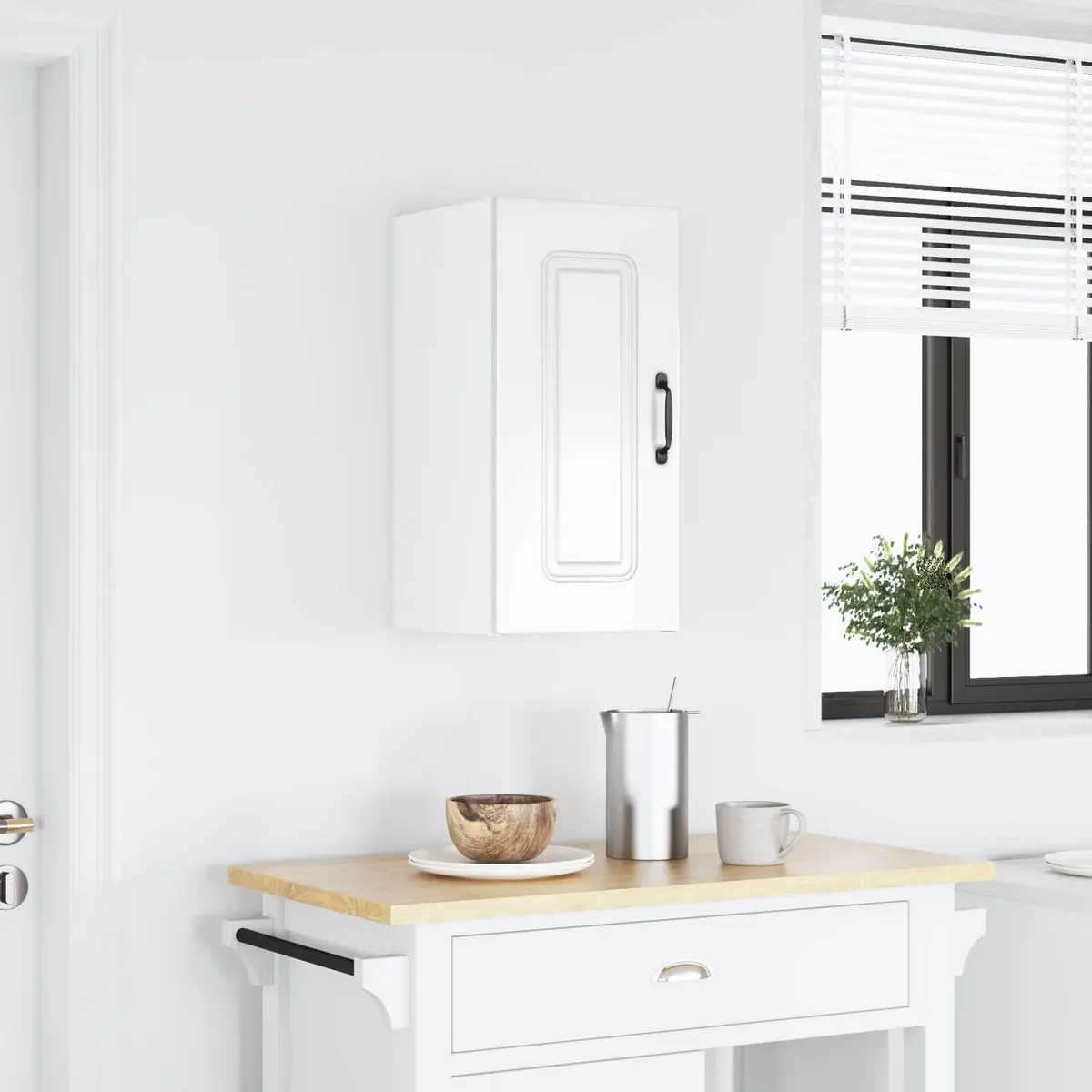 White High Gloss Storage Cupboard Door Engineered Wood Kitchen Wall Cabinet