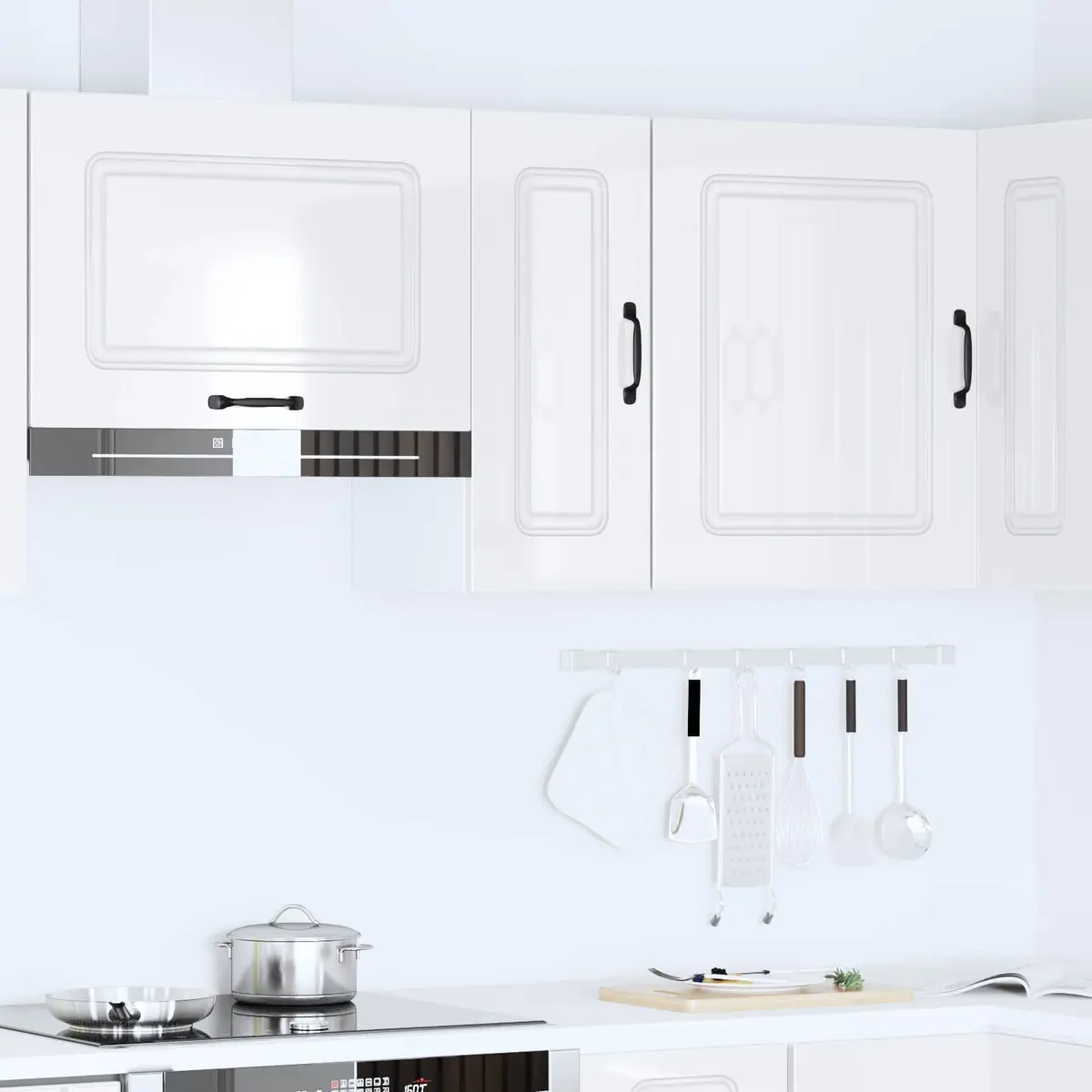 White High Gloss Storage Cupboard Door Engineered Wood Kitchen Wall Cabinet