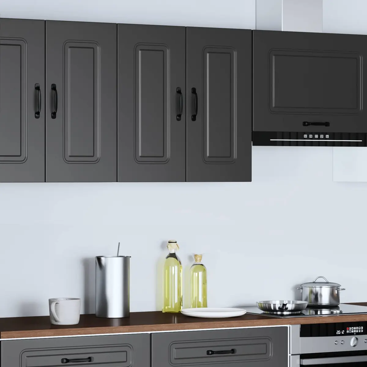 Black Engineered Wood Kitchen Wall Cabinet for Storage