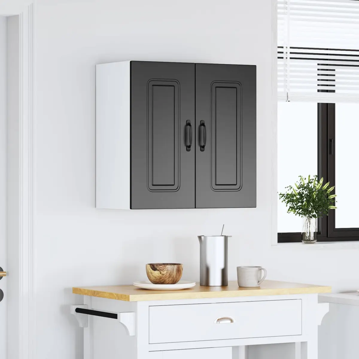 Black Engineered Wood Kitchen Wall Cabinet for Storage