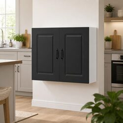 Durable Black Engineered Wood Wall Cabinet for Kitchen