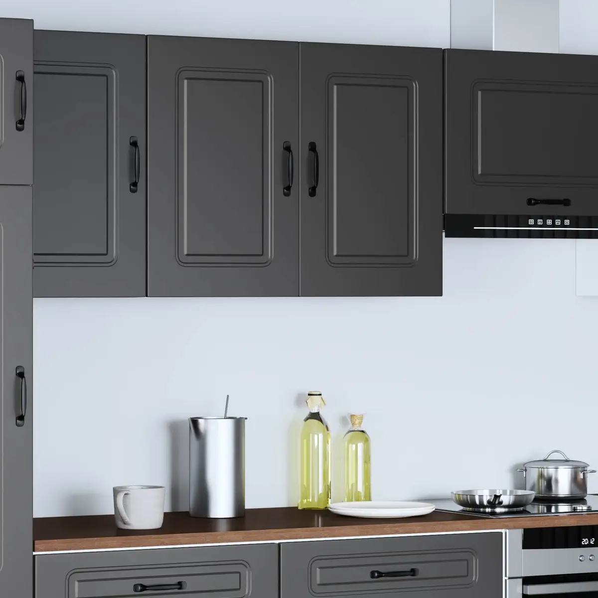 Black Engineered Wood Wall Cabinet for Kitchen