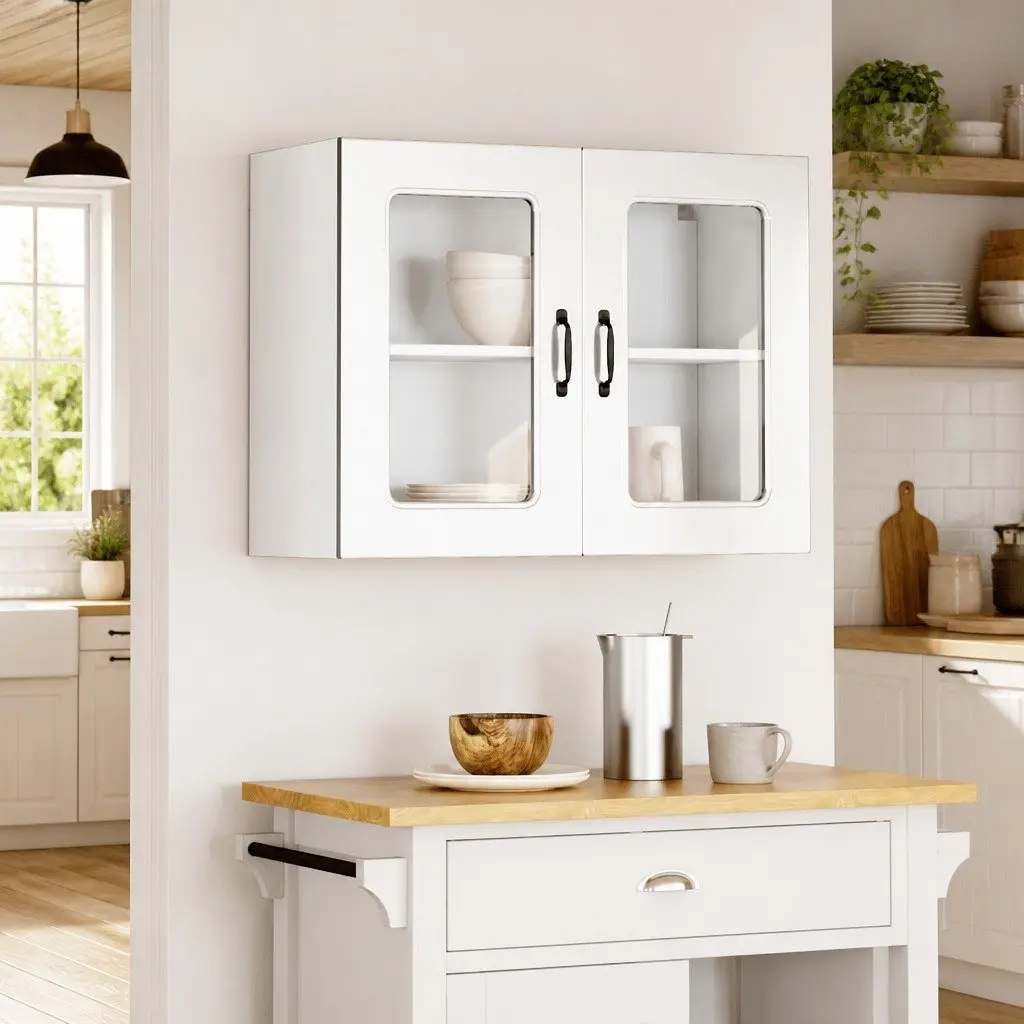 Kitchen Cabinet Engineered Wood Glass Door White High Gloss