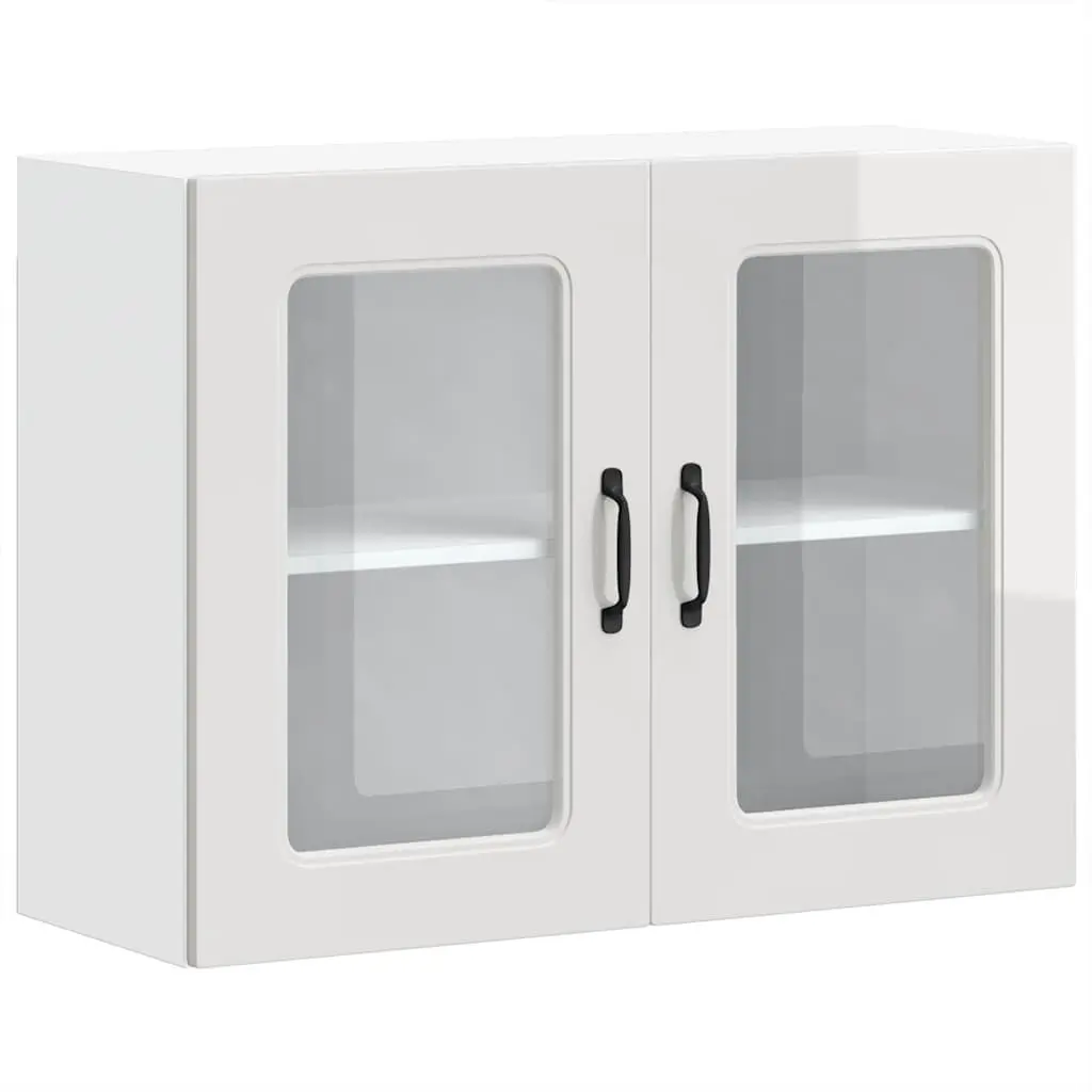 Kitchen Cabinet Engineered Wood Glass Door White High Gloss