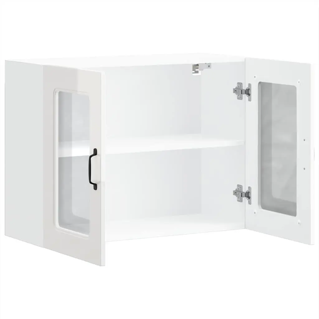 Kitchen Cabinet Engineered Wood Glass Door White High Gloss