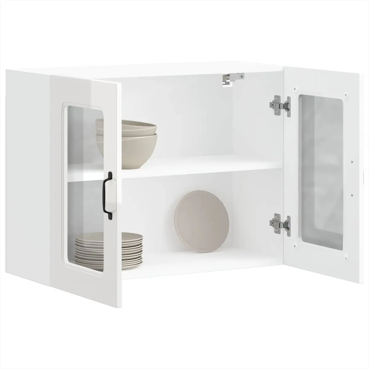Kitchen Cabinet Engineered Wood Glass Door White High Gloss