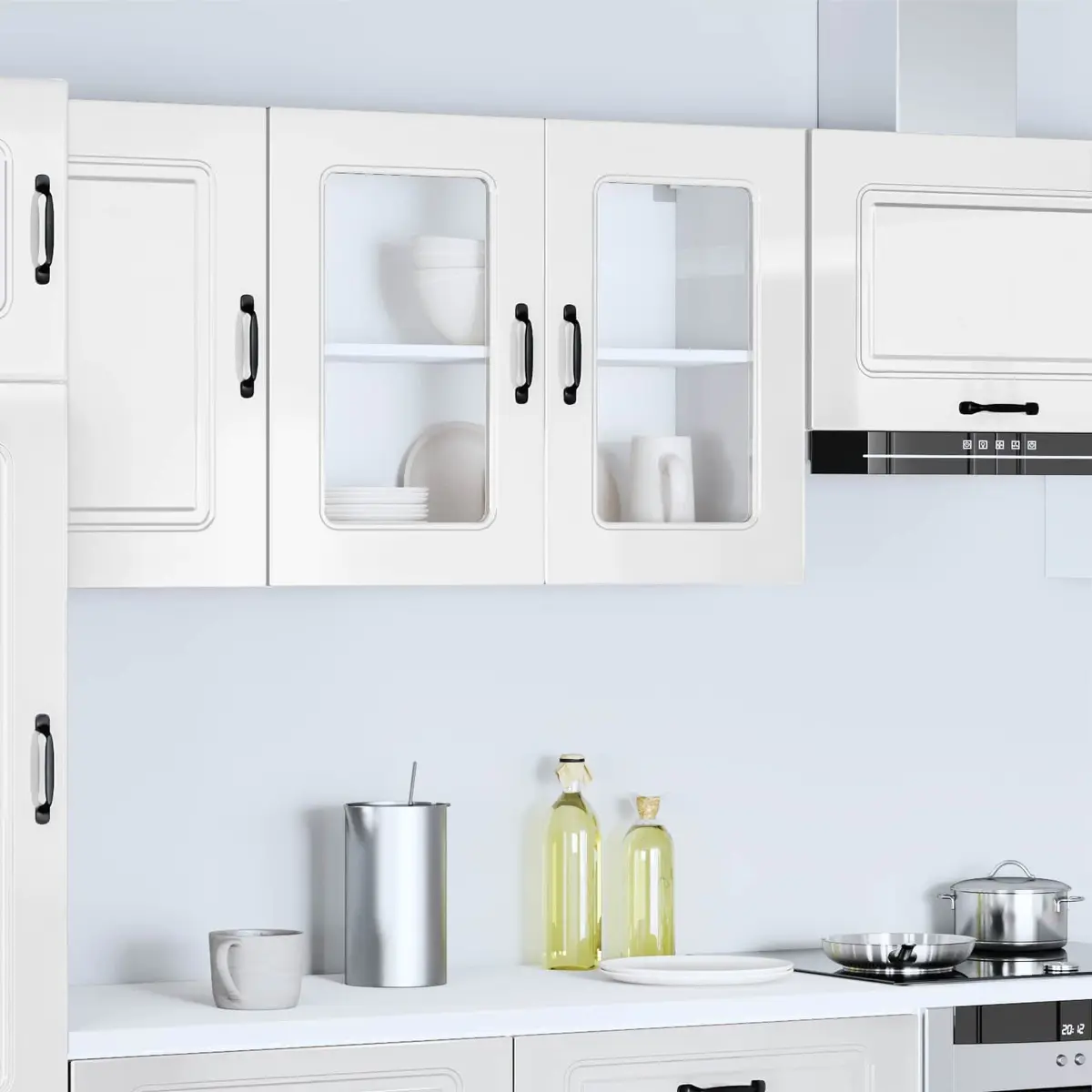 Kitchen Cabinet Engineered Wood Glass Door White High Gloss