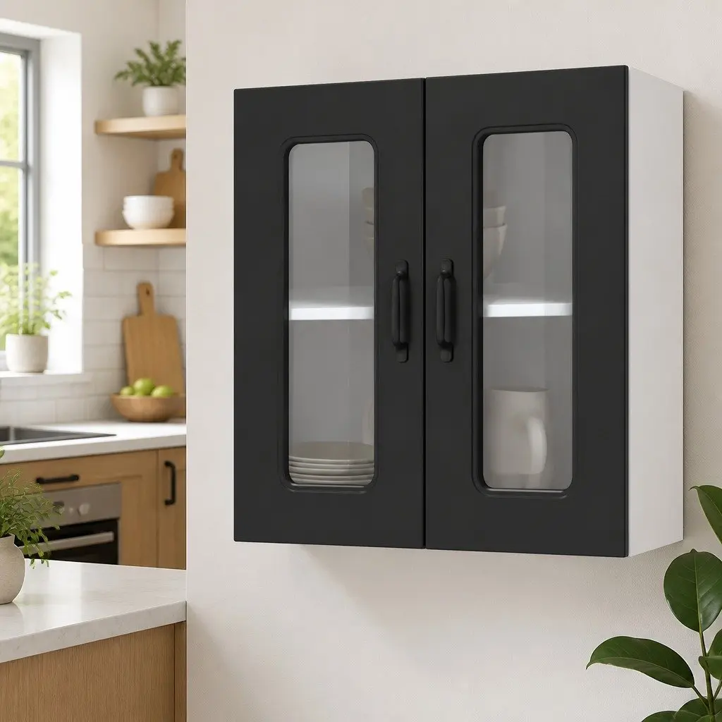 Black Engineered Wood Kitchen Wall Cabinet