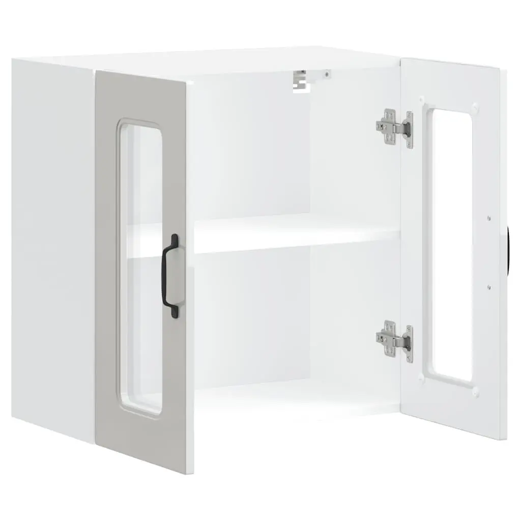 Kitchen Cabinet Engineered Wood White Glass Door Wall Mounted Storage Unit