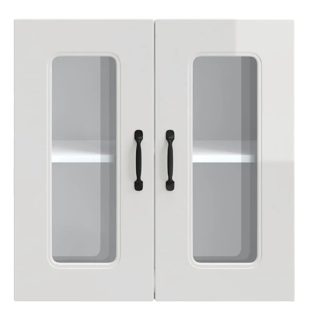 Kitchen Cabinet Engineered Wood White Glass Door Wall Mounted Storage Unit