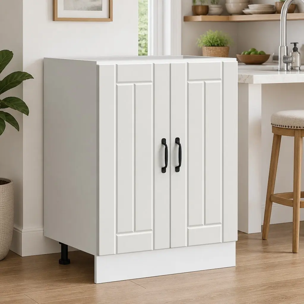 White Kitchen Sink Base Cabinet for Organized Storage