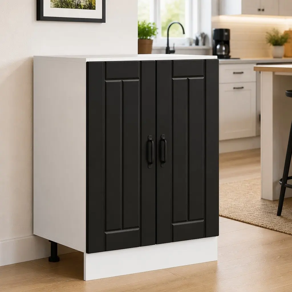 Black Engineered Wood Sink Base Cabinet for Kitchen Storage