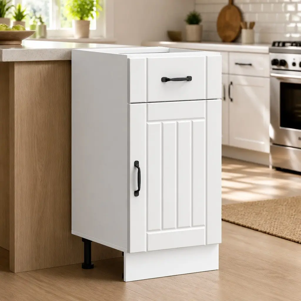 White Engineered Wood Kitchen Base Cabinet