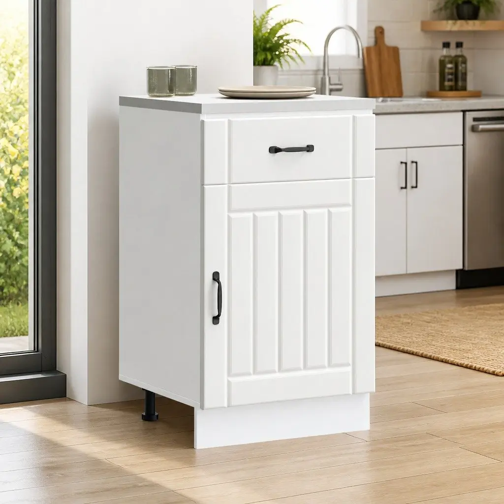 White Engineered Wood Kitchen Base Cabinet
