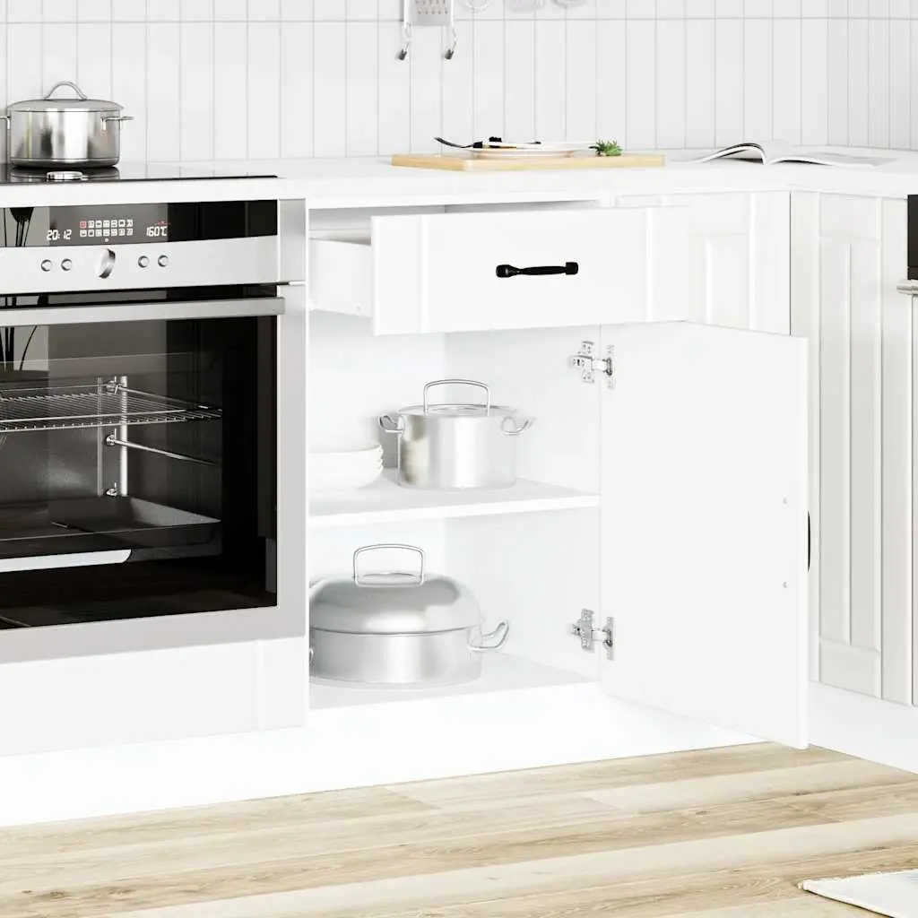 White Engineered Wood Kitchen Base Cabinet